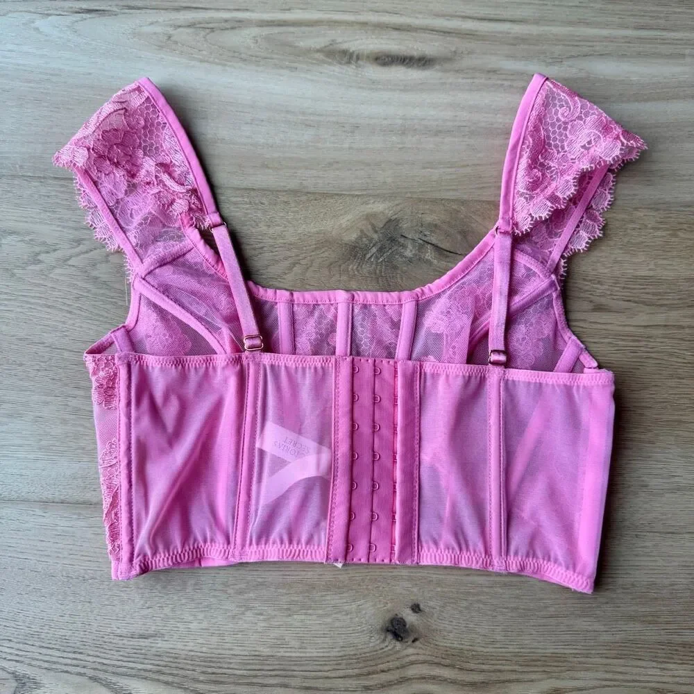 NWT Victoria's Secret Dream Angels Pink Lace Boho Corset Bustier Top Small